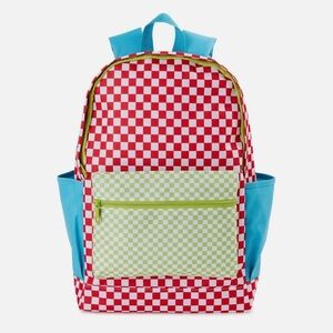 Checkerboard Multi-Color Backpack with Blue Accents